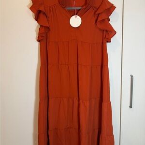 Umgee Orange Ruffle Sleeve Dress